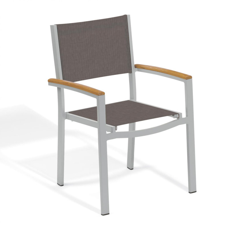 Travira Stacking Patio Arm Chair, Cocoa, Flint, Tekwood Natural