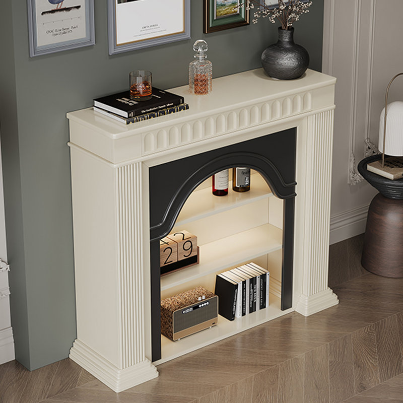 Foyer autoportant en bois massif beige, H 43,31 po x l 47,24 po x P 13,78 po