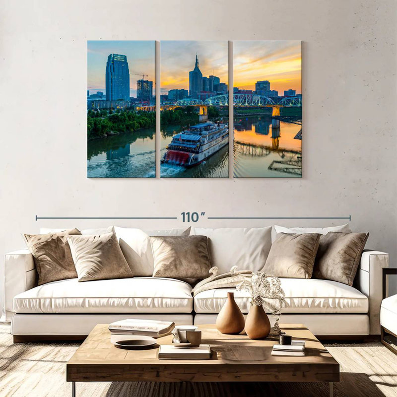 Sebbie Nashville Skyline au coucher du soleil, H 48 po x l 74 po