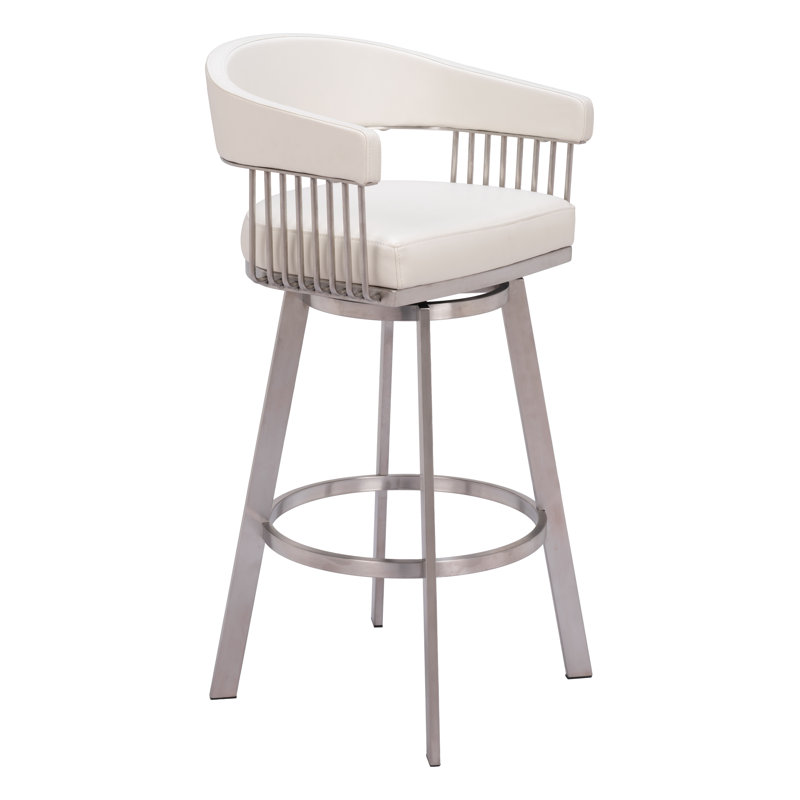 White Faux Leather and Metal Swivel Counter Stool