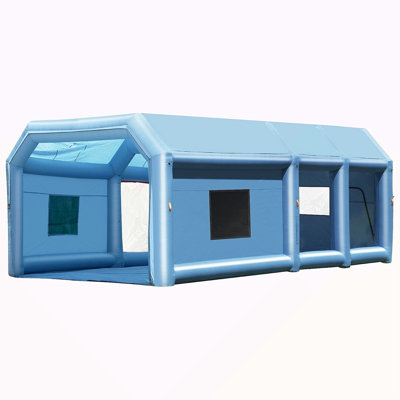Cabine de peinture gonflable, cabine de peinture gonflable 32,8 x 21 x 14,8 pi, avec souffleurs puissants de 1 100 W + 750 W et système de filtre à air, cabine de peinture de voiture portable pour gros camion, grand fourgon, grandes machines