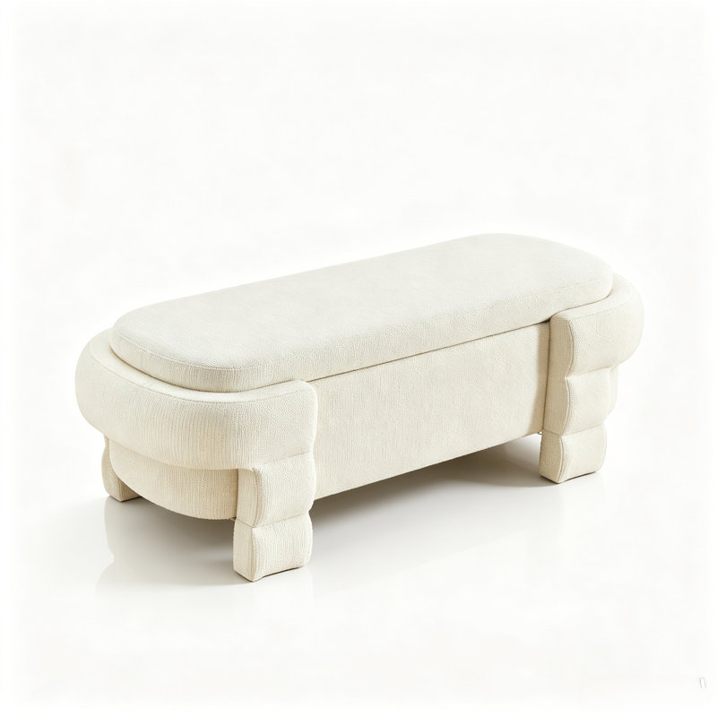 Banc ottoman de rangement en chenille de 124 cm, Beige