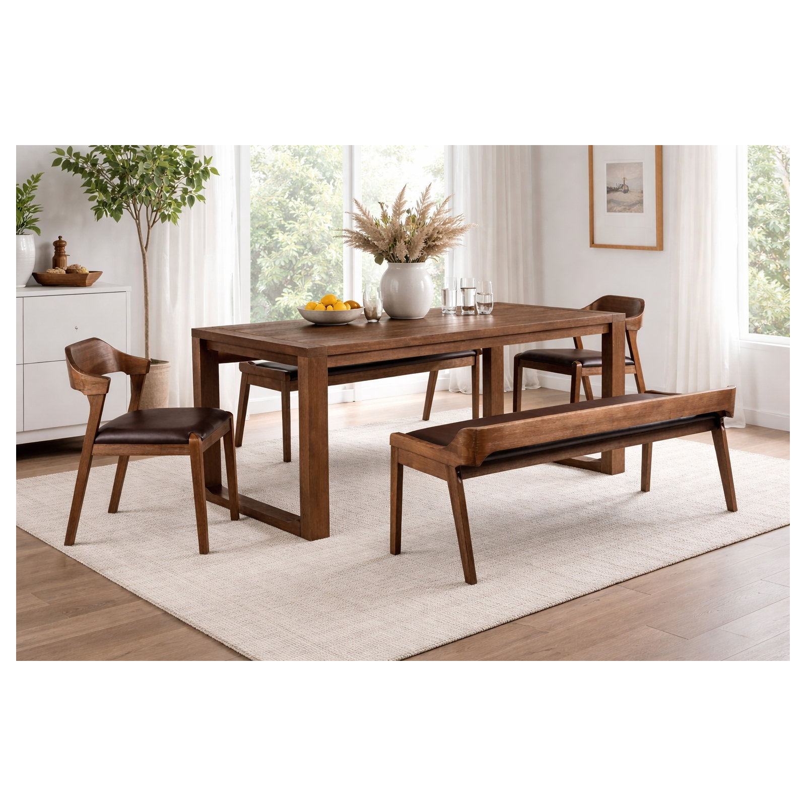 Jennylynn 6 - Piece Extendable Dining Set, 5 Pieces: Table, 2 Chairs, 2 Benches