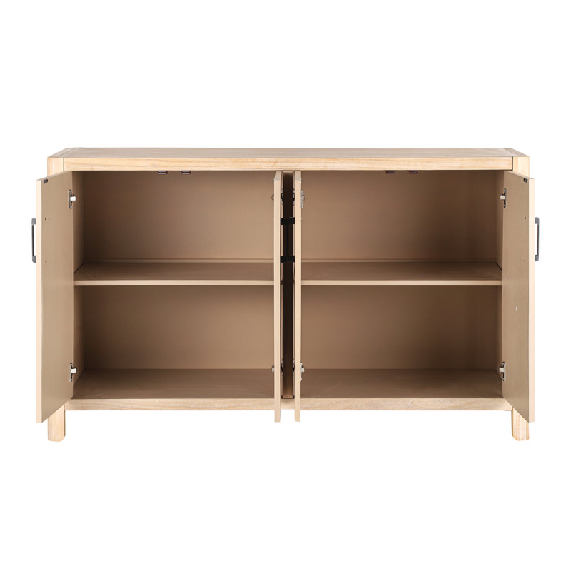 Armoire 4 portes en esthétique rustique et placage de bois, fonction de fermeture en douceur, coins arrondis, rangement pour l'organisation naturelle avec plateau de table, pieds en pin massif, charnières lisses, utilisation à la maison