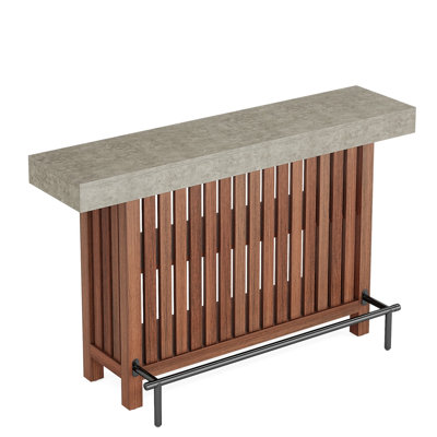 62.99" Red Brown & Gray Cement Large Home Bar Unit Table