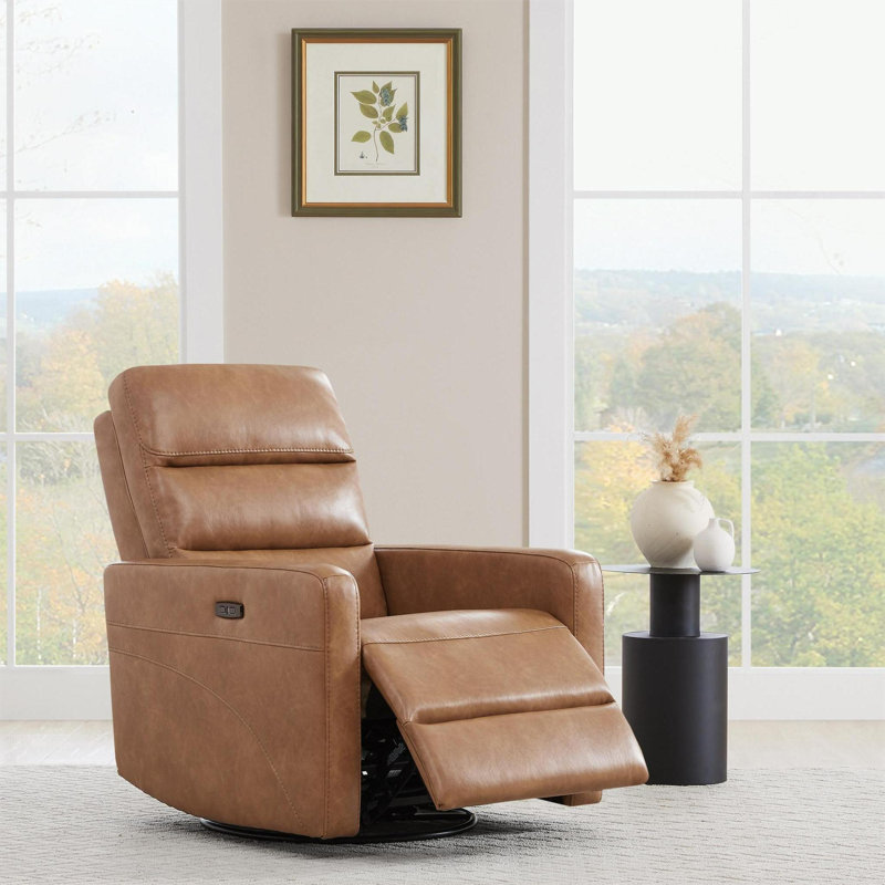 Fauteuil inclinable électrique pivotant en cuir Mila, Cuir végétalien chameau Copley