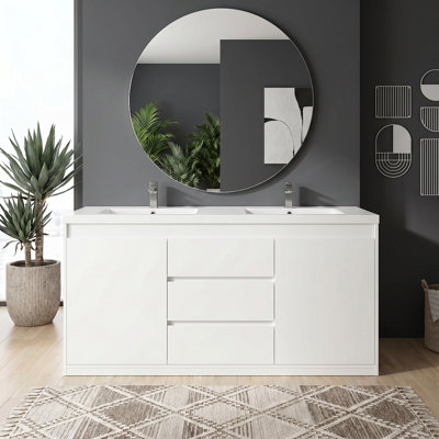 Meuble-lavabo moderne de 60 po avec double lavabo, robinet non inclus