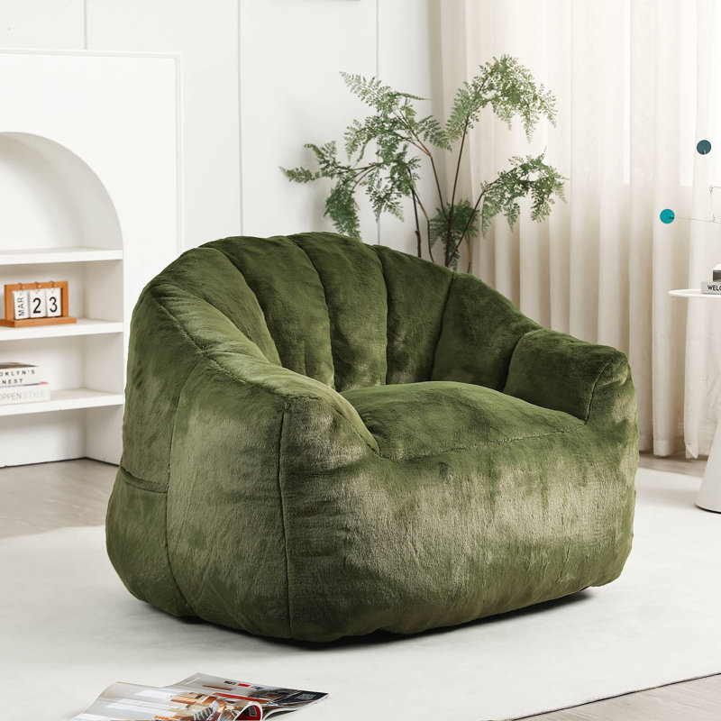 Fauteuil à billes avec accoudoirs Comfy Lazy, Imitation fourrure verte