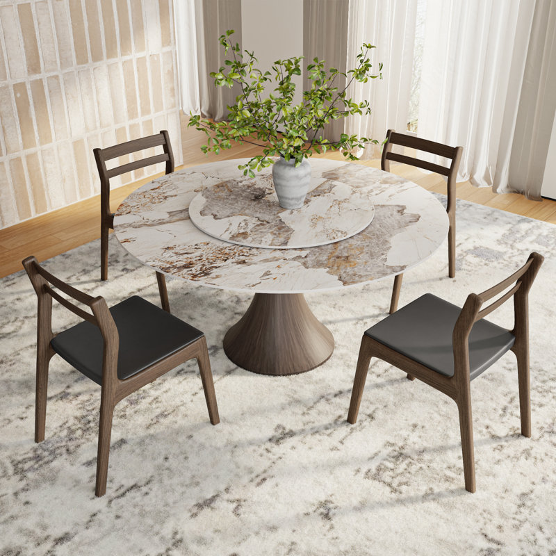 Table de salle à manger moderne en pierre brillante avec piédestal en bois massif pour 4/6/8/10, Pandora