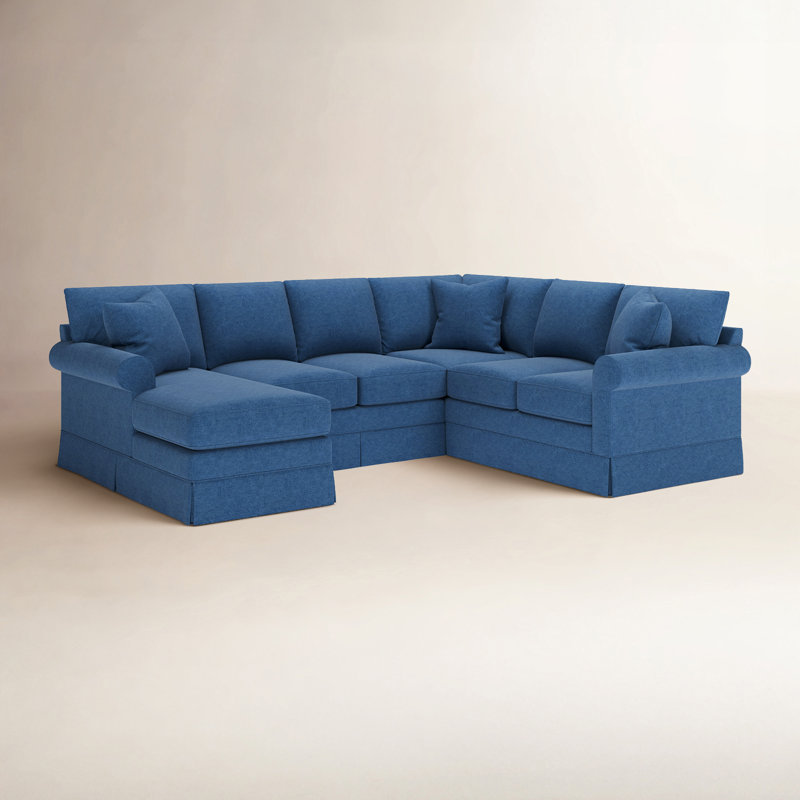 Friedman Upholstered Chaise U-Sectional, Classic Indigo Denim, Left Hand Facing