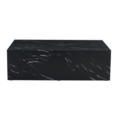 39 Inch Modern Black Marble Texture Coffee Table - Luxury Rectangular MDF Accent Table For Living Room | Gift Idea