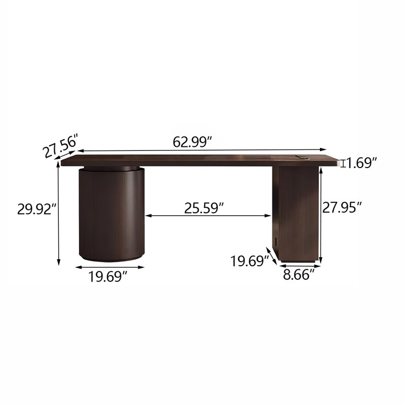 Bureau de direction brun rectangulaire en bois massif et manufacturé, 3 tiroirs, H 29,92 po x l 62,99 po x P 27,56 po