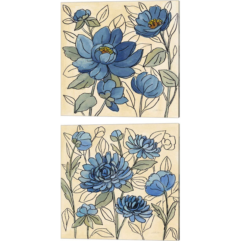«Spring Spring Floral Blue» par Silvia Vassileva, art sur toile (ensemble de 2)