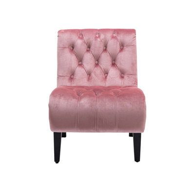 Modern Velvet Armless Accent Living Room Chair / Leisure Chair,Upholstered Fabric Button Comfortable Chair With Wooden Legs For Bedroom, Living Room, Office (Velvet)