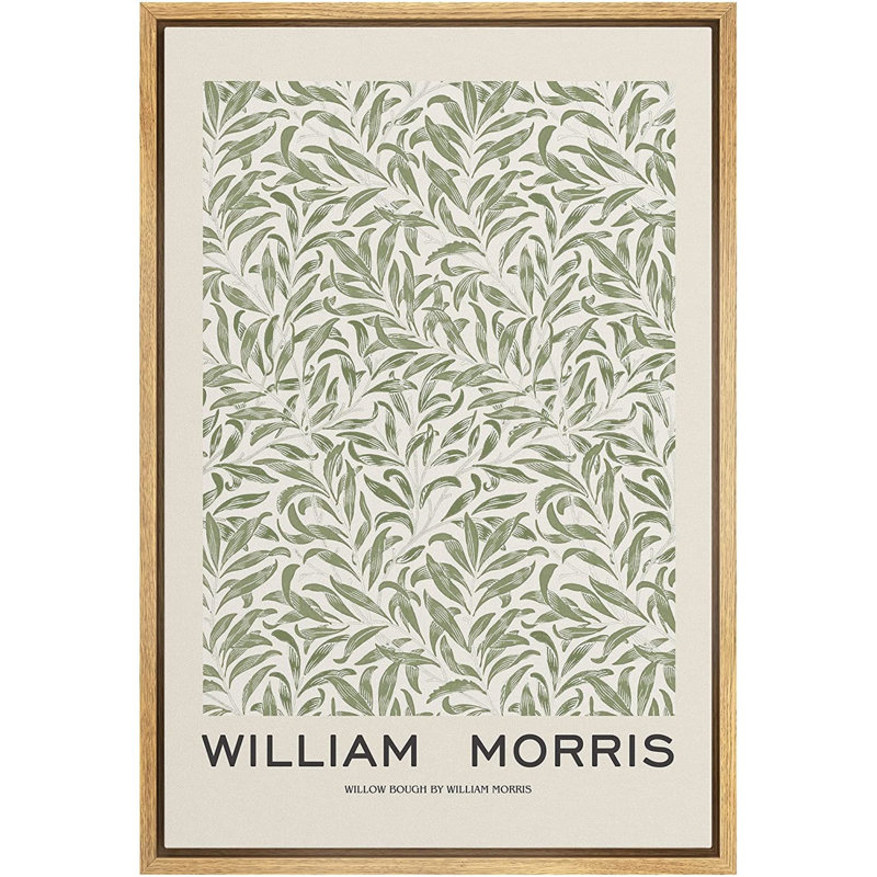 Natural Framed Canvas Print with Green Willow Bough Pattern, 24"x36"