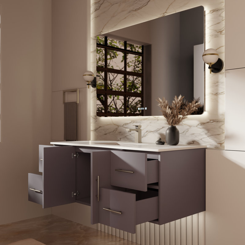 Geneva 48" Wall-Mounted Single Bathroom Vanity Set, Dark Gray, White Cultured Marble