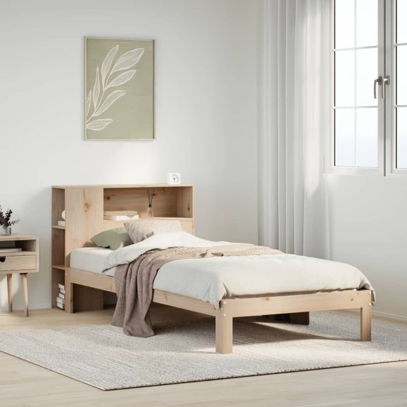 Bookcase Bed Without Mattress Solid Wood Pine, Natural, 96 x 227.5 cm