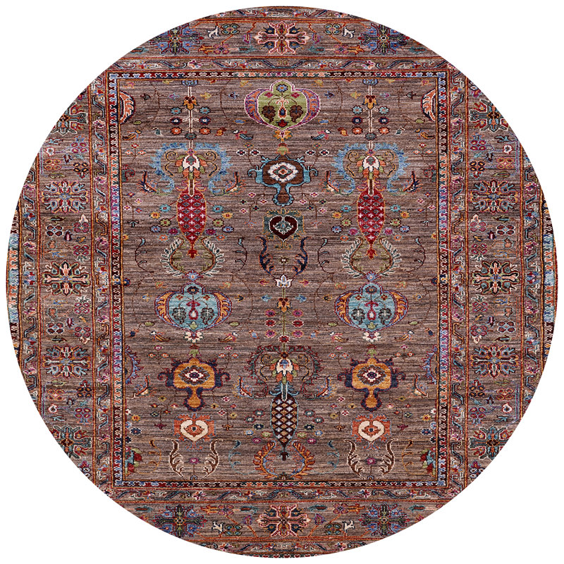 Tapis brun à motif oriental, Rond 8 pi