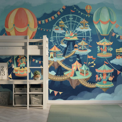 Décoration murale décorative de montgolfières fantaisistes, iles flottantes
