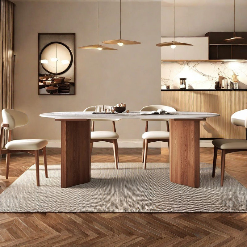 Ensemble de table de salle à manger moderne et simple en pierre de luxe, H 29,5 po x L 63 po x l 35,4 po