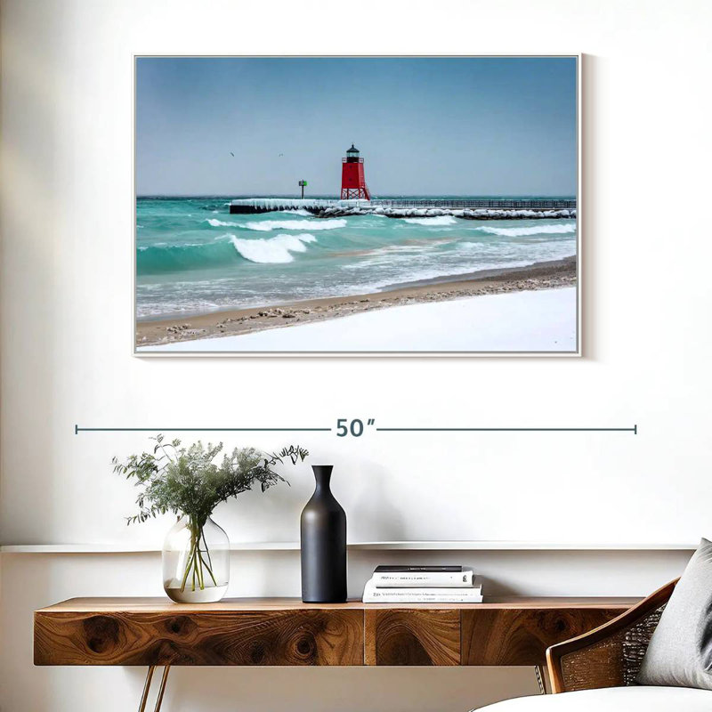 Vue du phare de Charlevoix, Cadre flottant blanc, 40 po x 27 po
