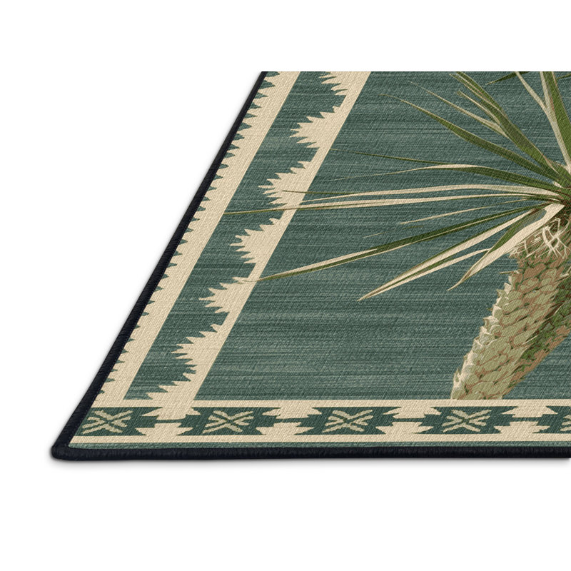 Washable Yucca Plant Southwestern Area Rug, Square 7'