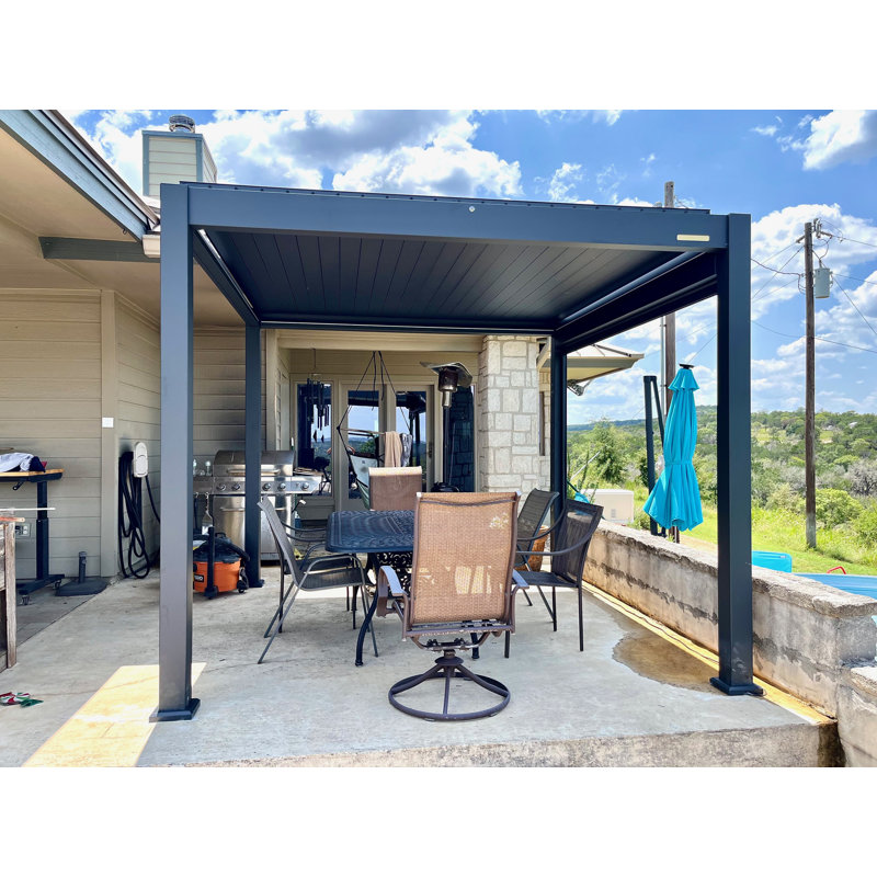 Pergola à auvent motorisée en aluminium, Gris foncé, Abri de garage en plastique x P 10 po