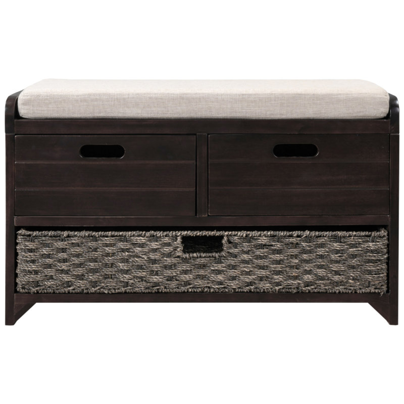 Banc de rangement avec panier amovible et 2 tiroirs, banc à chaussures entièrement assemblé avec coussin amovible, Espresso