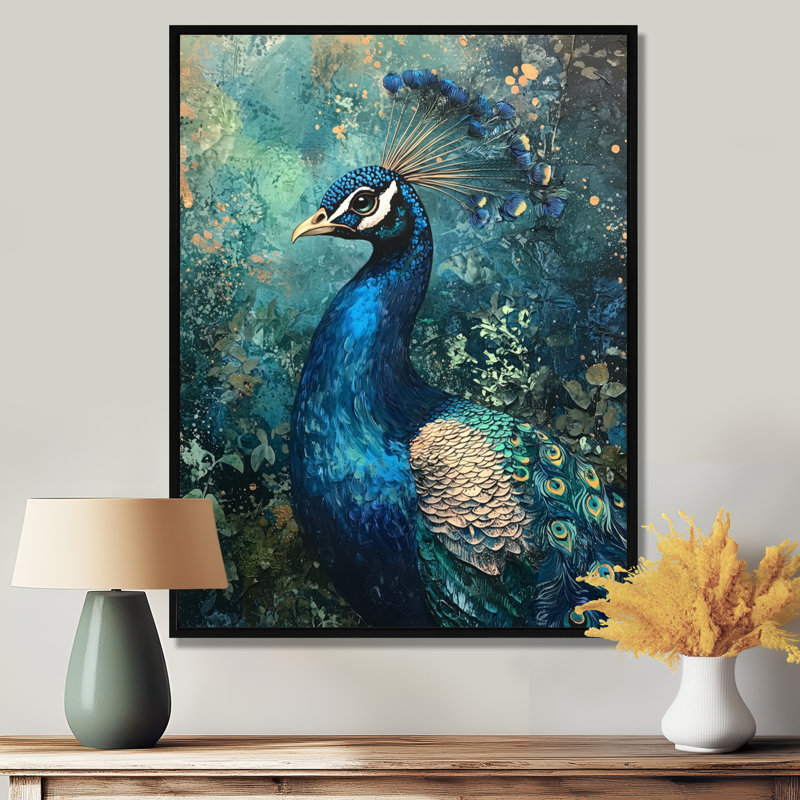 «Idlewild Peacock At The Garden Gate», reproduction d'art sur toile encadrée, Noir, Impression encadrée flottante