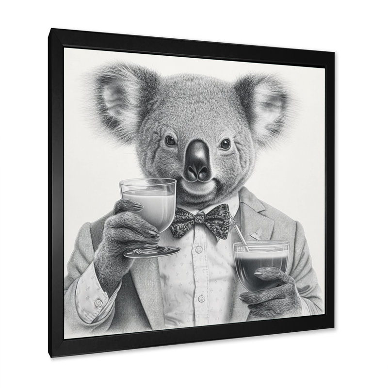 Koala ayant une boisson sur toile, Cadre photo noir, H 36 po x l 36 po x P 1,5 po
