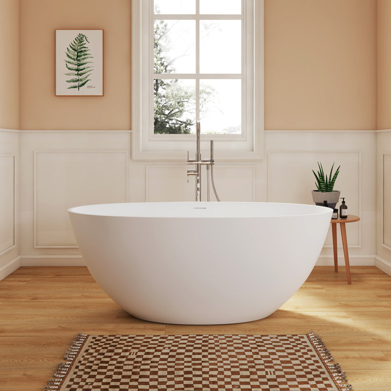 Baignoire profonde autoportante à surface solide de 55 po Fslefay, Blanc