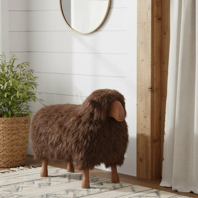 Decorative Fuzzy Sheep Figurine With Faux Fur - Stylish Decorations For Living Room Or Bedroom Decor - Adorable Home Decor Accent Furniture, Brown