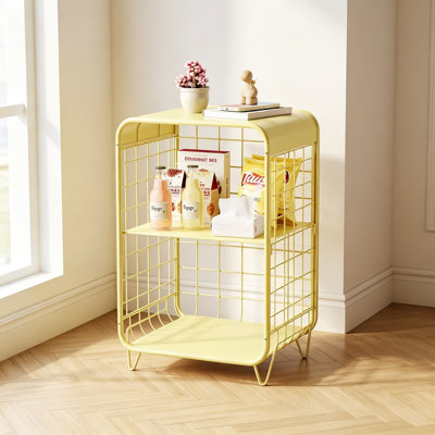 3-Tier Metal Nightstand with Storage, Modern End Table for Small Spaces, Coffee Table for Living Room, Bedroom, Dorm, Yellow