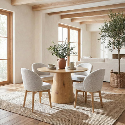 46"-83" Extendable Round To Oval Dining Set With Upholstered Barrel Chairs