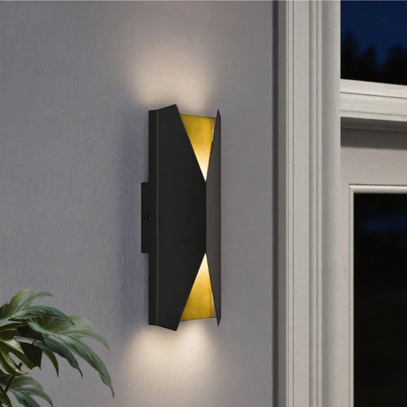2 - Lights 15''H Dimmable LED Black and Gold Iron 3000K/4000K/5000K 3CCT Adjustable Outdoor Wall Sconce
