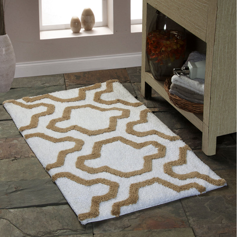 Marvela Cotton Bath Rug, White / Beige, 50" x 30"