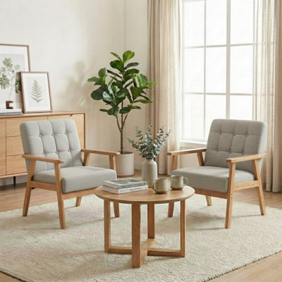 Nordic Style Solid Wood Upholstered Armchair