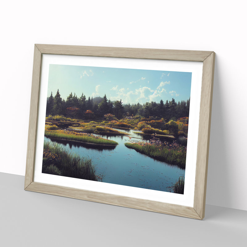 Pond In The Autumn - Single Picture Frame Print, Oak, 25cm H x 34cm W x 2cm D