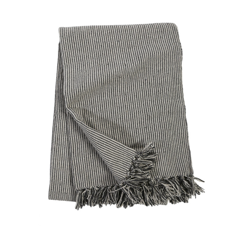 James Ivory Charcoal Cotton Oversized Throw with Tasseled Ends