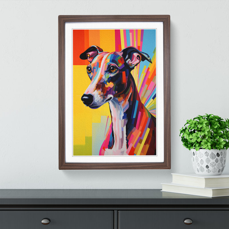 Greyhound Hard Edge Painting - Single Picture Frame Print on Wood