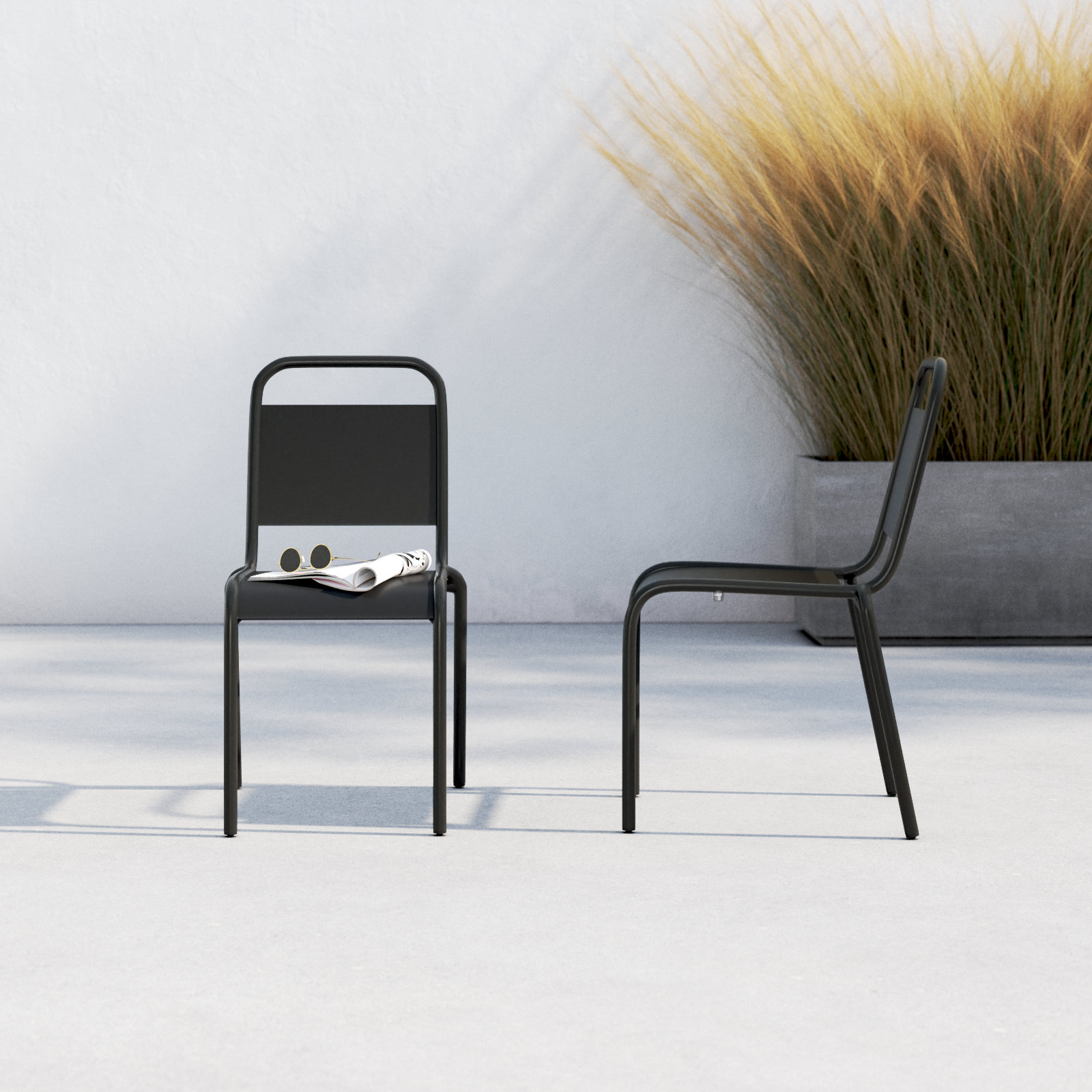 Stackable Aluminum Patio Side Chair, Black