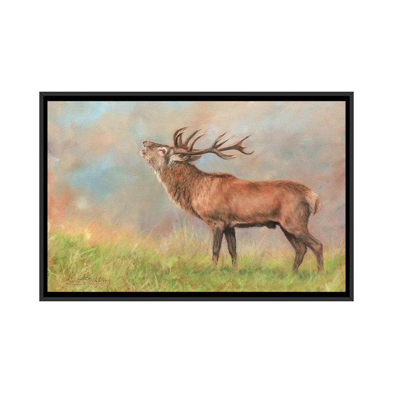 « red cerf », impression sur toile, H 18 po x l 26 po x P 1,5 po, Toile avec cadre noir, Pas de tapis