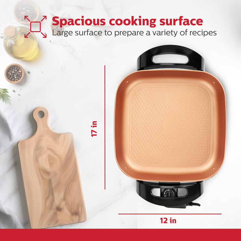 Poêle électrique antiadhésive avec couvercle en verre Holstein Housewares 12 pouces, 1400 W jusqu'à 424 ° F