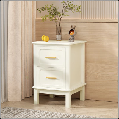 Table de chevet moderne avec 2 tiroirs spacieux, table d'appoint en bois robuste pour les petits espaces et un rangement efficace