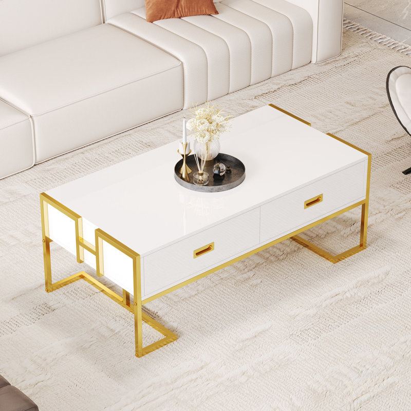 Table basse rectangulaire à 4 tiroirs, Blanc