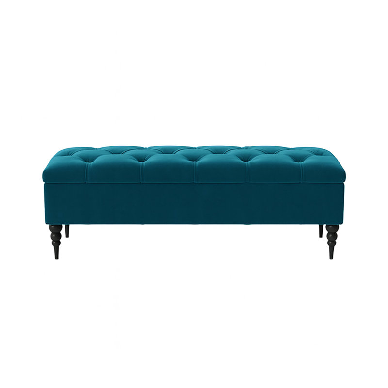 Safar Wide Tufted Rectangle Ottoman Storage Bench – Upholstery Plush Velvet Shoe Bench with Black Turned Wooden Legs