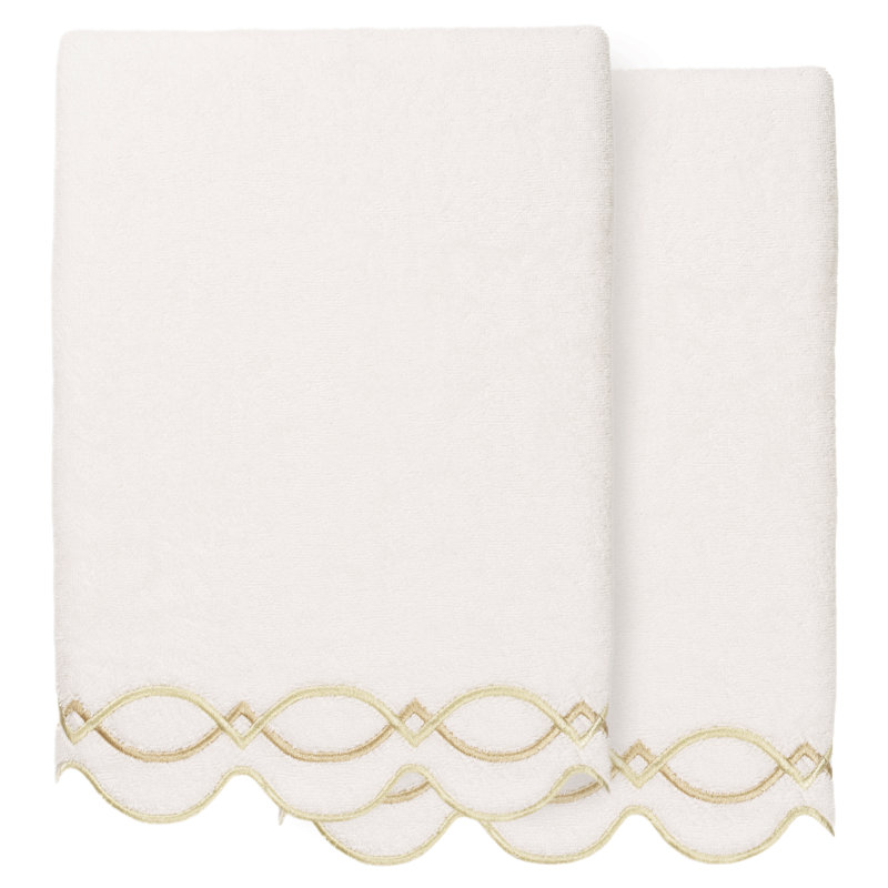 Ensemble de serviettes de bain 100% coton DIAMOND CHAIN 2 pièces, Blanc / beige, Serviette de bain - paquet de 2