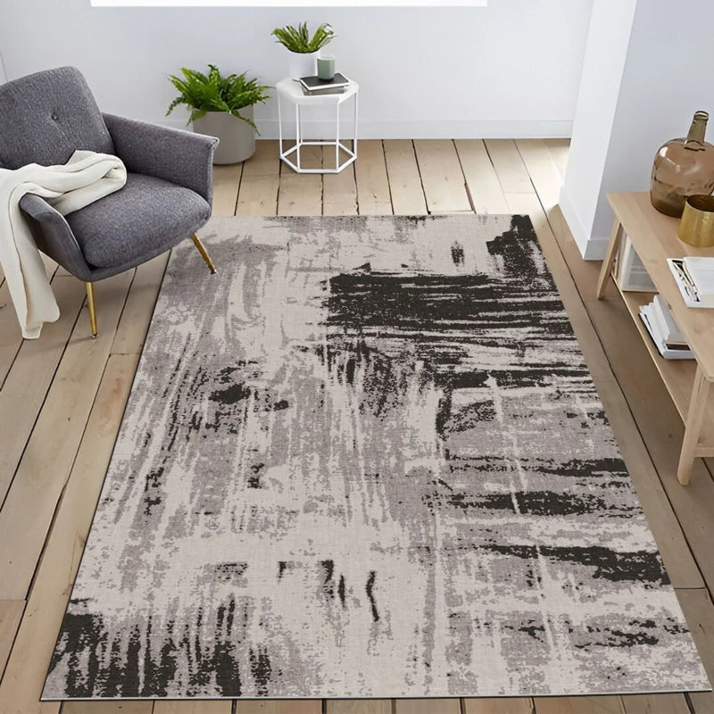 Tapis intérieur / extérieur en polypropylène tissé à la machine en noir Vitala, Rectangle 4 pi 4 po x 6 pi 3 po