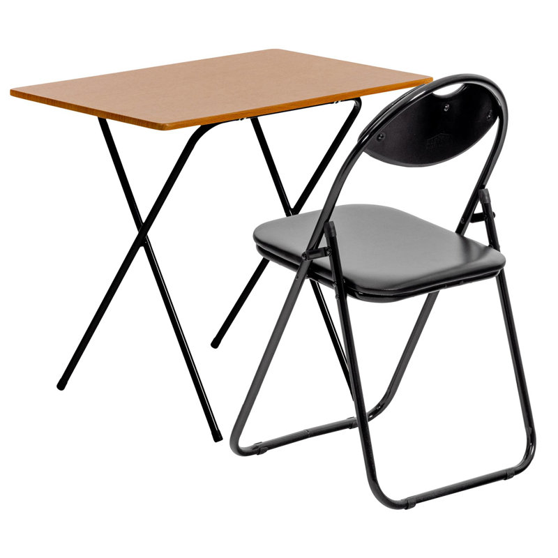 Harbour Housewares - Wooden Folding Desk & Chair Set, Brown, Black