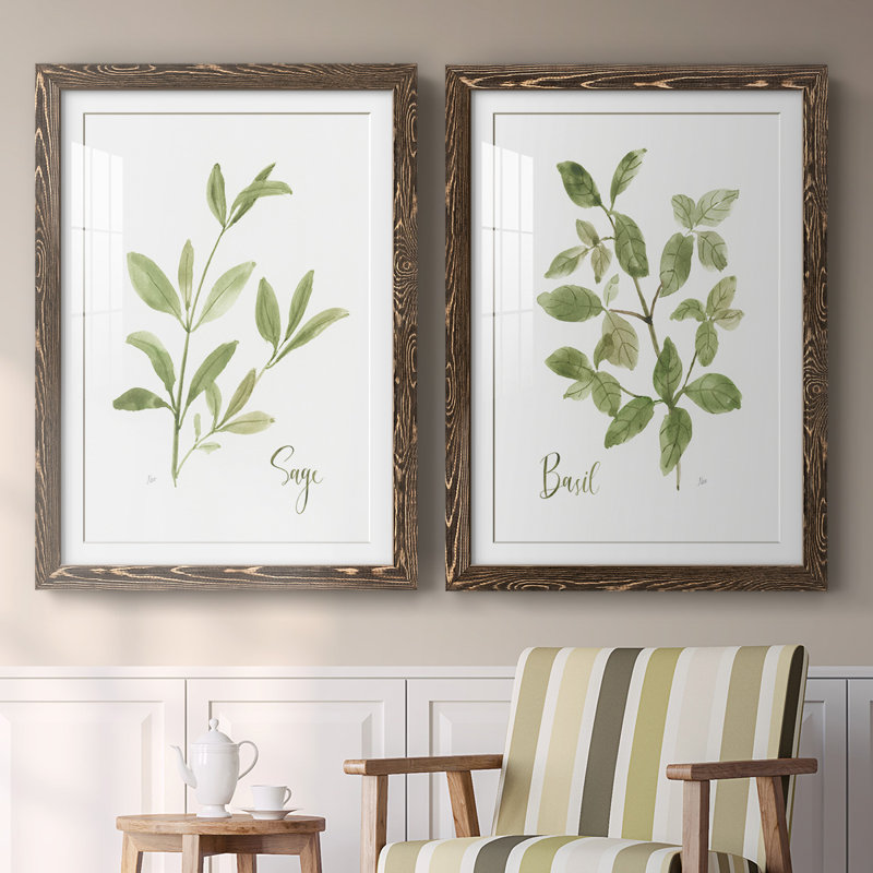 Herbe sauge - reproduction encadrée de qualité supérieure - prête à être accrochée, H 27,5 po x l 75 po x P 1,5 po, Noyer